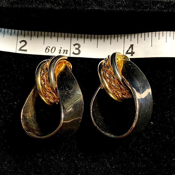 Clip On GoldTone Large Hoops With Rope Embellishments Circa 1970’s - Picture 1 of 4